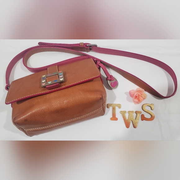 Dooney & Bourke Brown Leather Crossbody Bag With‎ Colorful Hearts - Picture 4 of 13